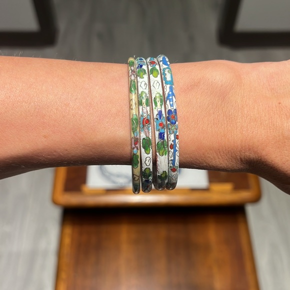 Vintage mix lot of jewelry Chinese cloisonne enamel ceramic blue white cinnabar - Picture 2 of 16